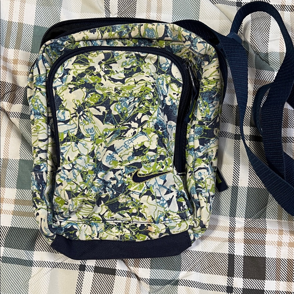 Nike unisex Blue and Green Patterned Messenger Bag, vintage